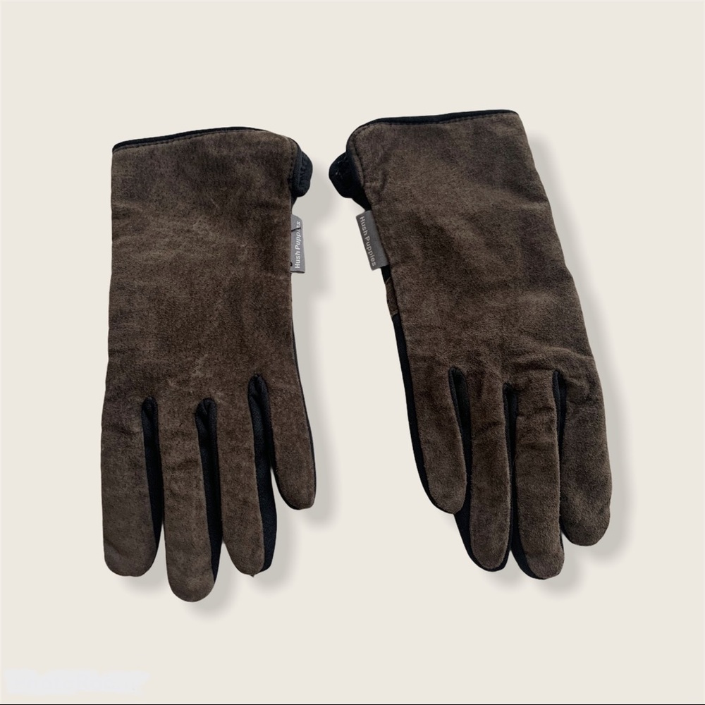 Hush Puppies Brown Suede Fleece Interior Gloves